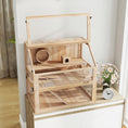Load image into Gallery viewer, Wooden Hamster Cage, 3 Tier Small Gerbil Cage with Detachable 31cm Deep Bottom, Hut, Seesaw, Exercise Wheel, Ramps, Natural Wood Finish
