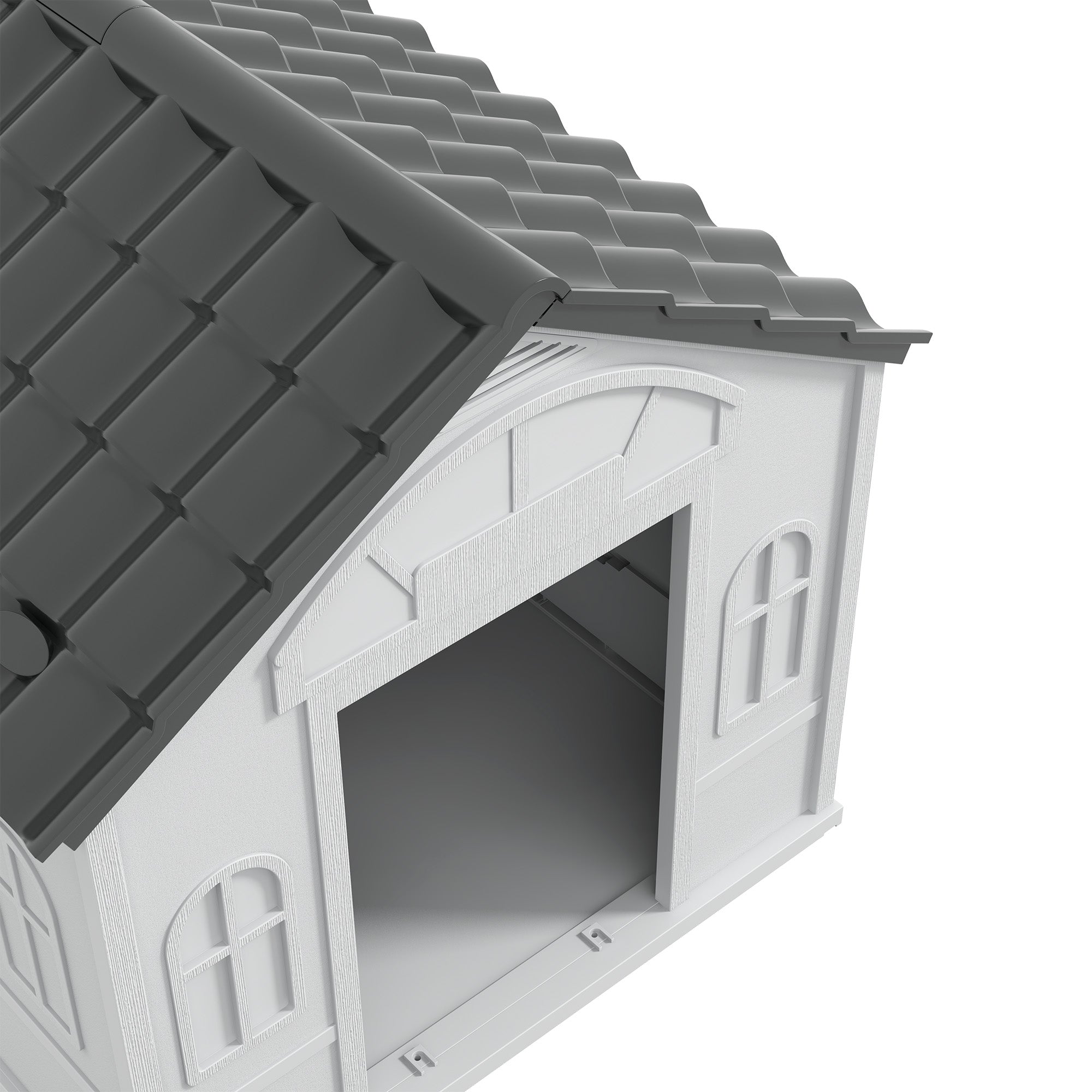 Plastic Dog House Outdoor Indoor, Weather-Resistant Dog Kennel, with Large Opening, for Large Dogs, 84.2 x 98.2 x 82cm - Grey