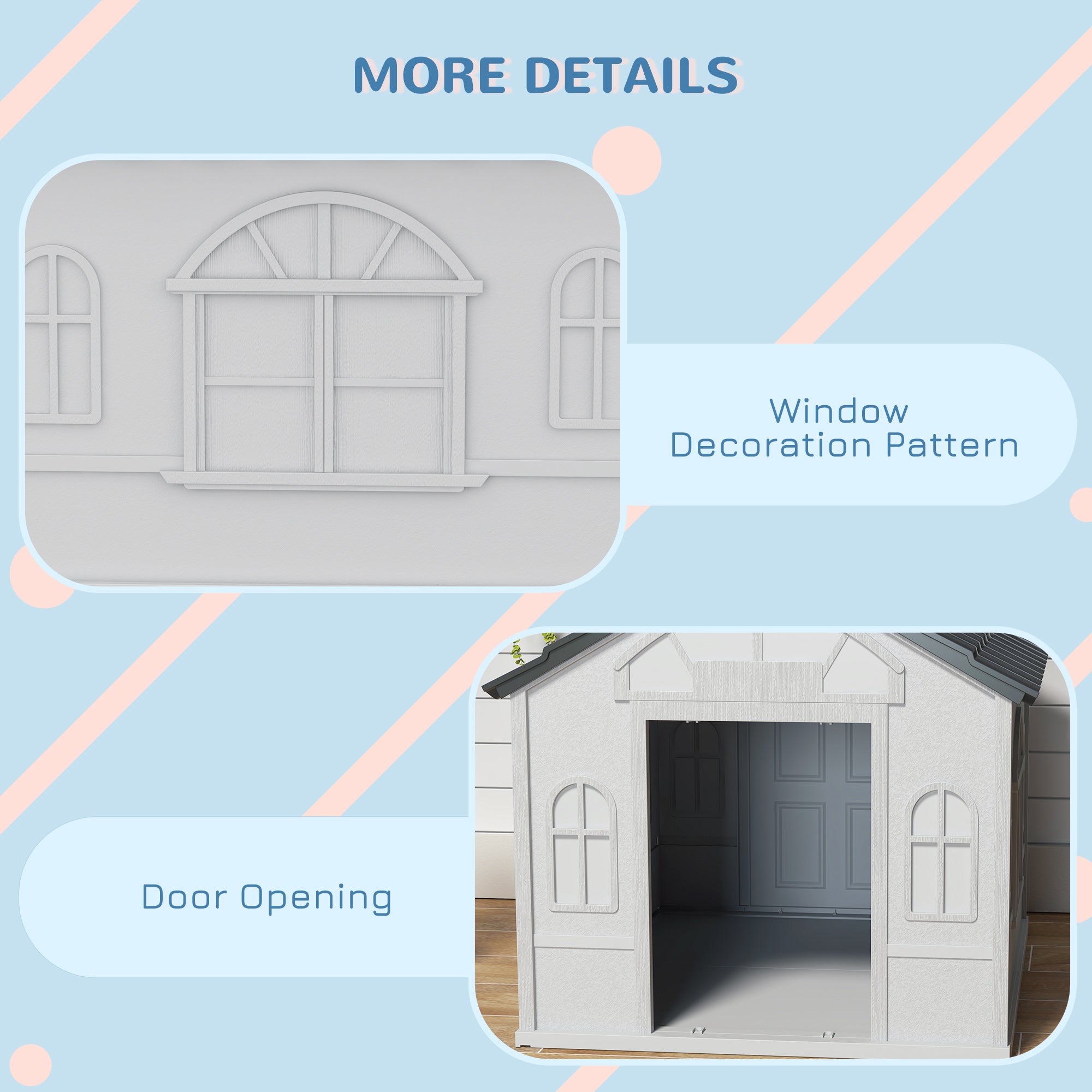 Plastic Dog House Outdoor Indoor, Weather-Resistant Dog Kennel, with Large Opening, for Large Dogs, 84.2 x 98.2 x 82cm - Grey
