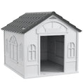 Load image into Gallery viewer, Plastic Dog House Outdoor Indoor, Weather-Resistant Dog Kennel, with Large Opening, for Large Dogs, 84.2 x 98.2 x 82cm - Grey
