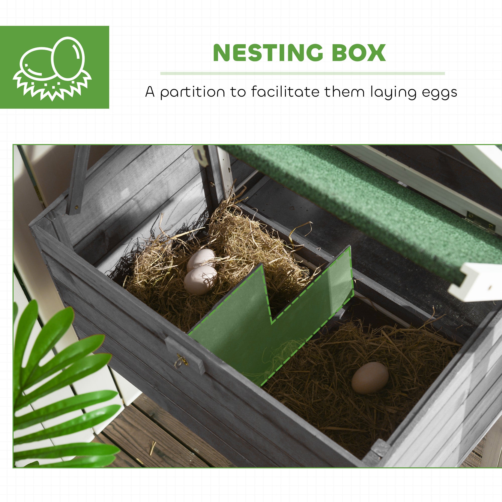 63" Wooden Chicken Coop Hen House Poultry Cage for Outdoor Backyard with Raised Garden Bed, Run Area, Nesting Box and Removable Tray, Gray