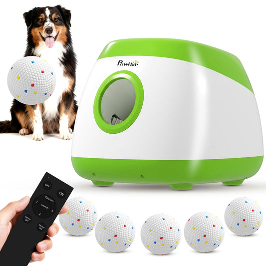 Automatic Dog Ball Launcher, Rechargeable Dog Ball Thrower with Remote Control, 3 Adjustable Distance (39ft/59ft/78ft), 6 ETPU Tennis Fetch Toys 2.5", for Medium Large Breeds, Green