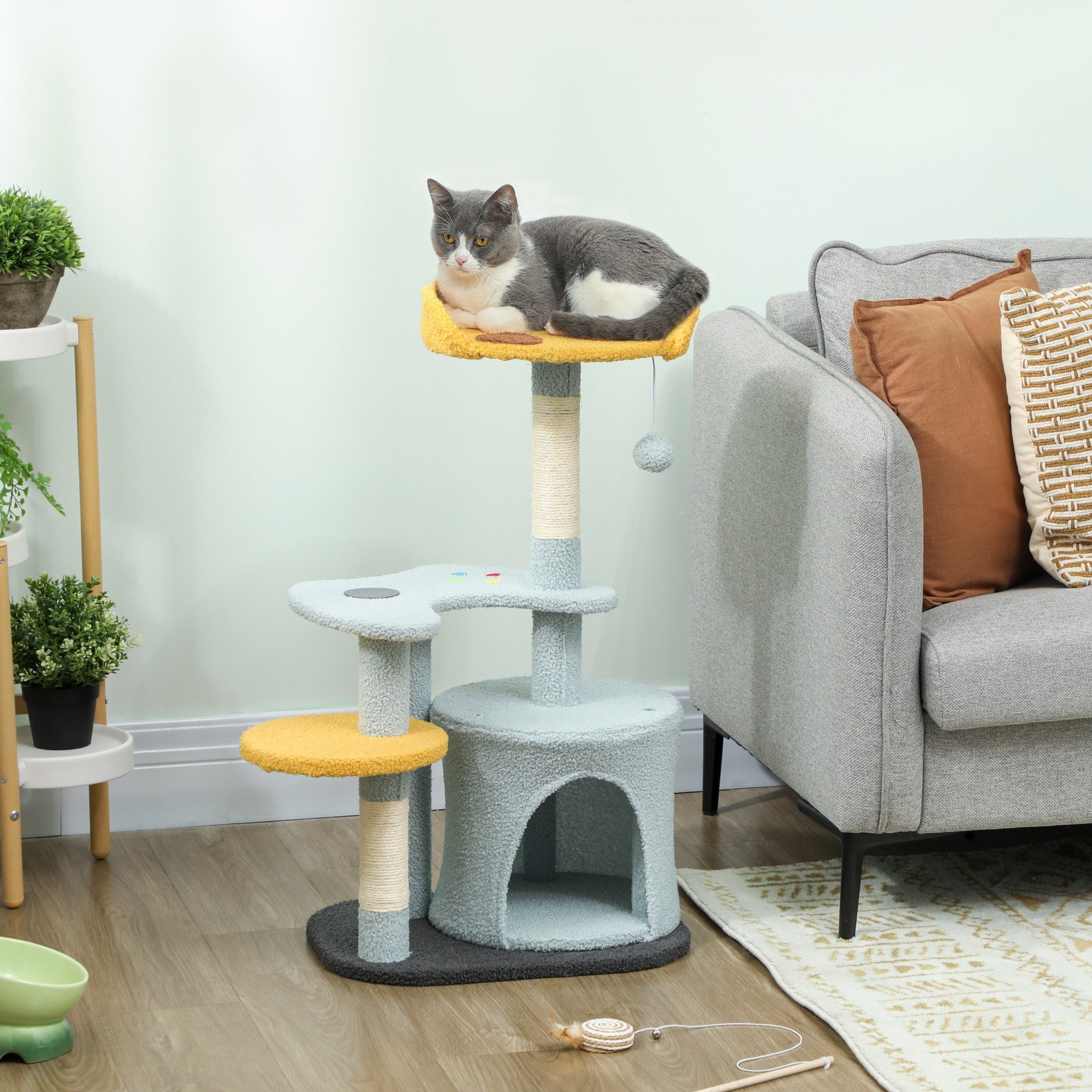 Cat Tree, 31.5 inch Cat Tower for Indoor Cats with Plush Perch, Gamepad Shaped Platform, Condo, Sisal Scratching Post and Toy Ball, Blue