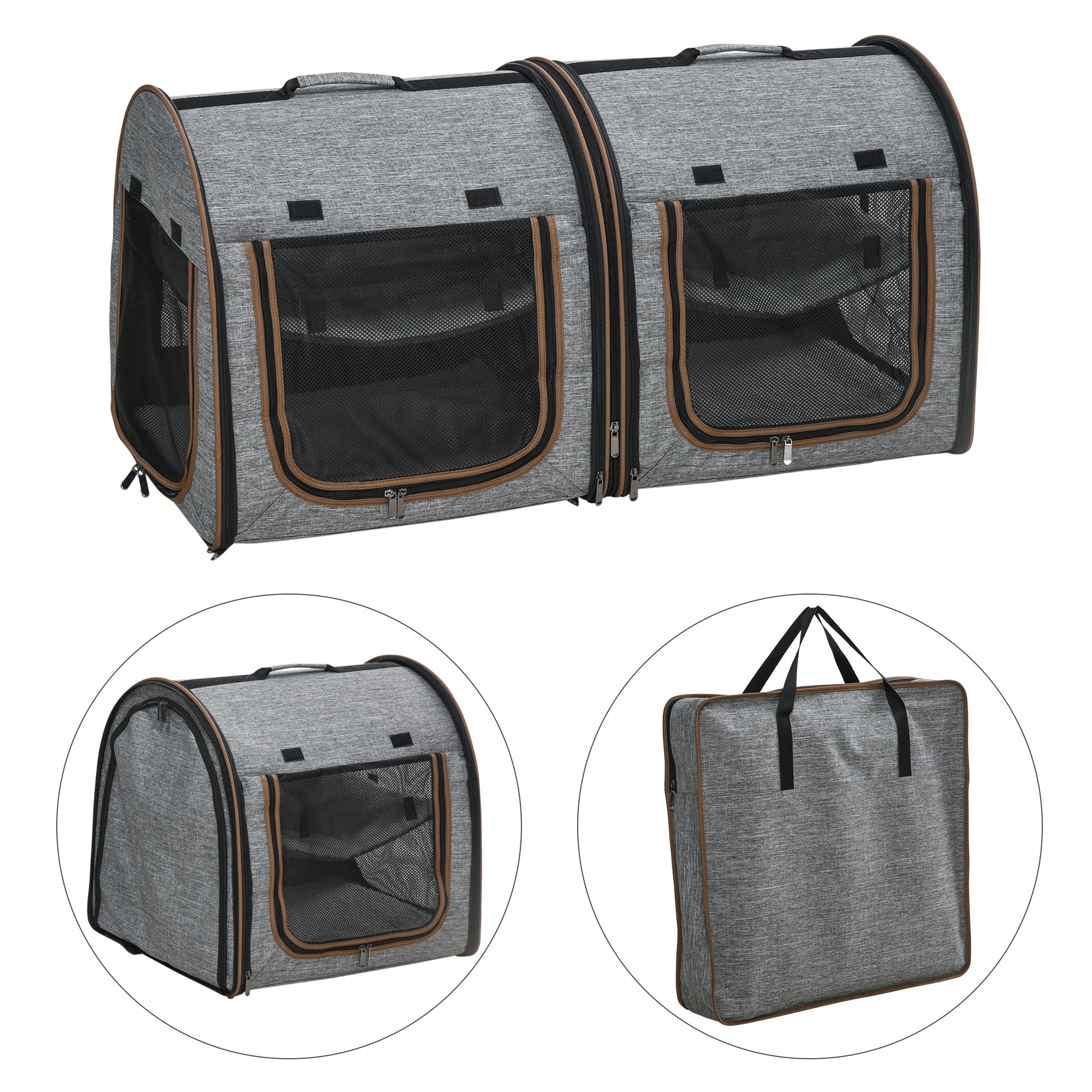 39" Travel Pet Carrier, Portable Soft-Sided Cat Carrier with Divider, Two Compartments, Soft Cushions & Storage Bag, Grey