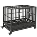 Load image into Gallery viewer, PawHut 36" Heavy Duty Dog Crate Metal Cage Kennel with Lockable Wheels, Double Door and Removable Tray, Gray
