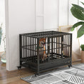 Load image into Gallery viewer, PawHut 36" Heavy Duty Dog Crate Metal Cage Kennel with Lockable Wheels, Double Door and Removable Tray, Gray
