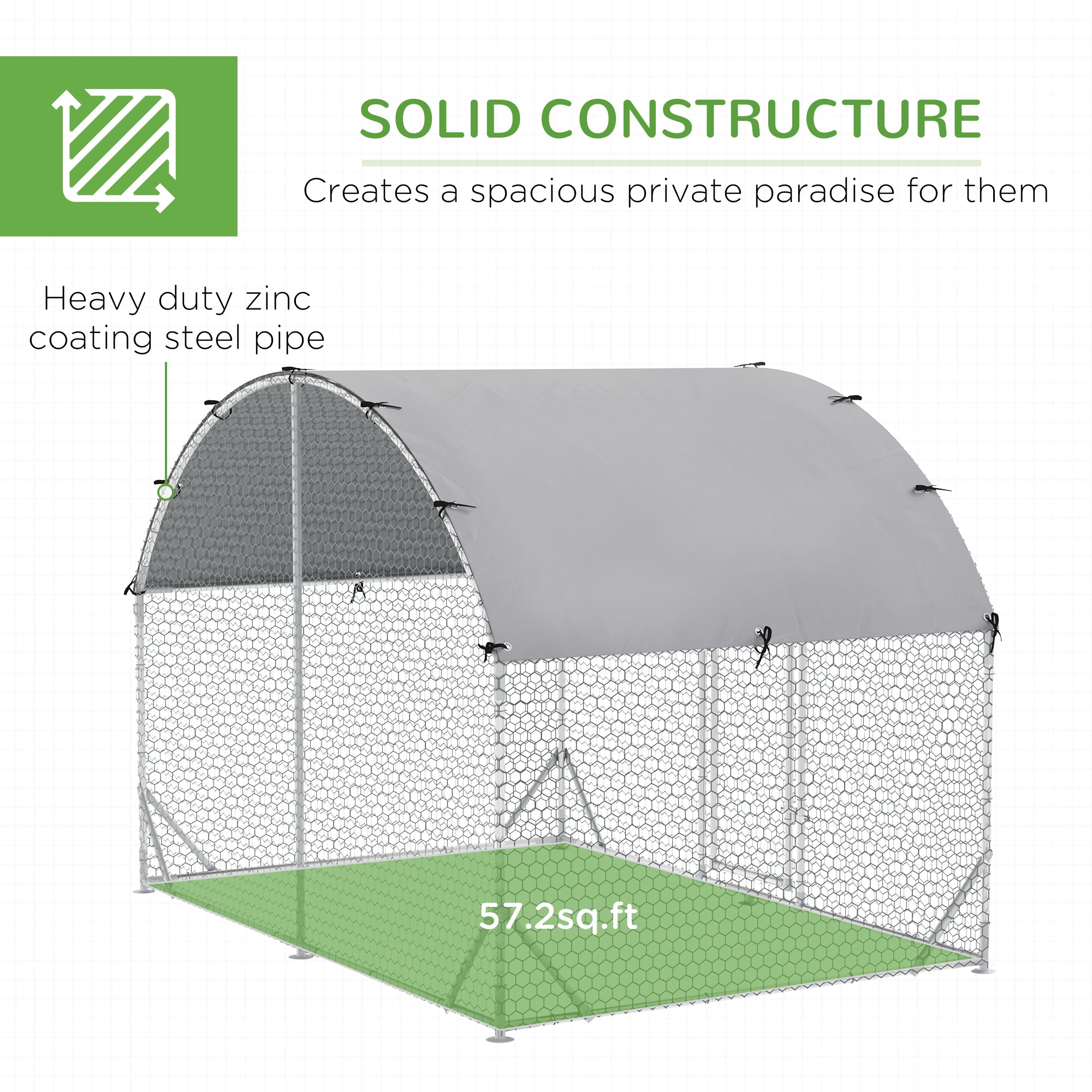 Galvanized Large Metal Chicken Coop Cage Walk-in Enclosure Poultry Hen Run House Playpen Rabbit Hutch with Cover for Outdoor Backyard 9.2' x 6.2' x 6.5' Silver
