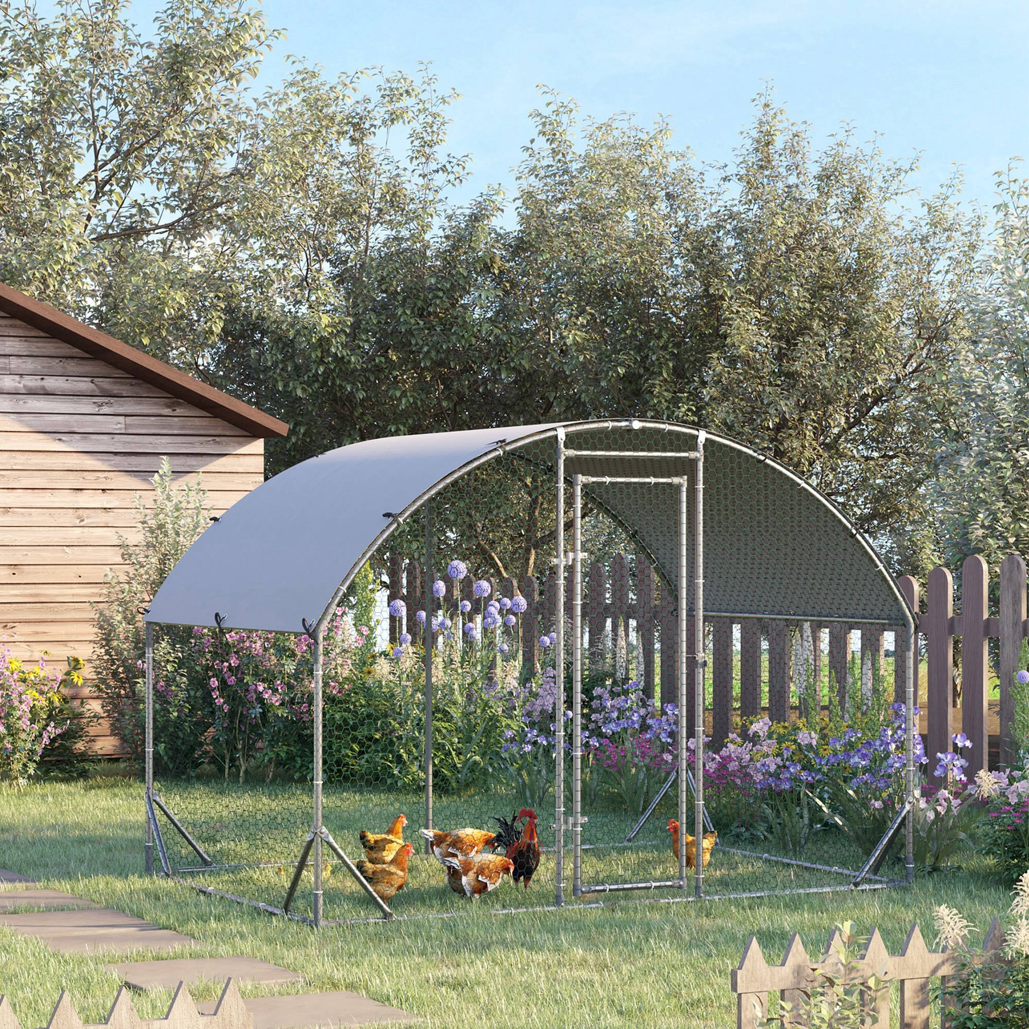 Galvanized Large Metal Chicken Coop Cage Walk-in Enclosure Poultry Hen Run House Playpen Rabbit Hutch with Cover for Outdoor Backyard 9.2' x 6.2' x 6.5' Silver