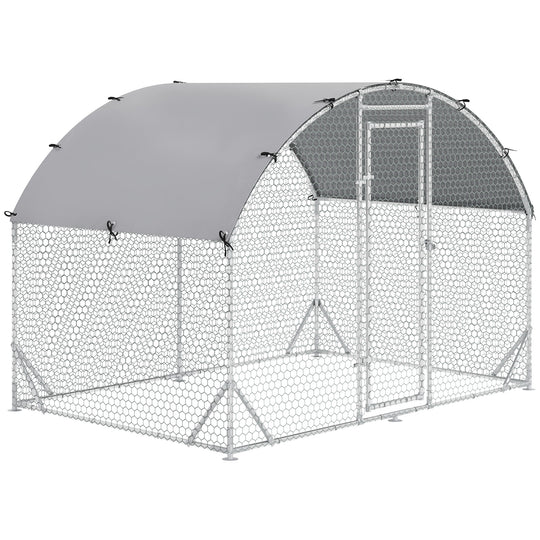 Galvanized Large Metal Chicken Coop Cage Walk-in Enclosure Poultry Hen Run House Playpen Rabbit Hutch with Cover for Outdoor Backyard 9.2' x 6.2' x 6.5' Silver