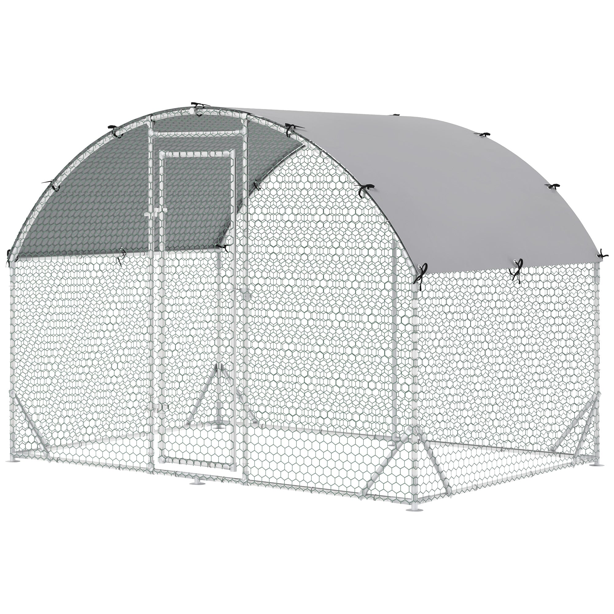 Galvanized Large Metal Chicken Coop Cage Walk-in Enclosure Poultry Hen Run House Playpen Rabbit Hutch with Cover for Outdoor Backyard 9.2' x 6.2' x 6.5' Silver