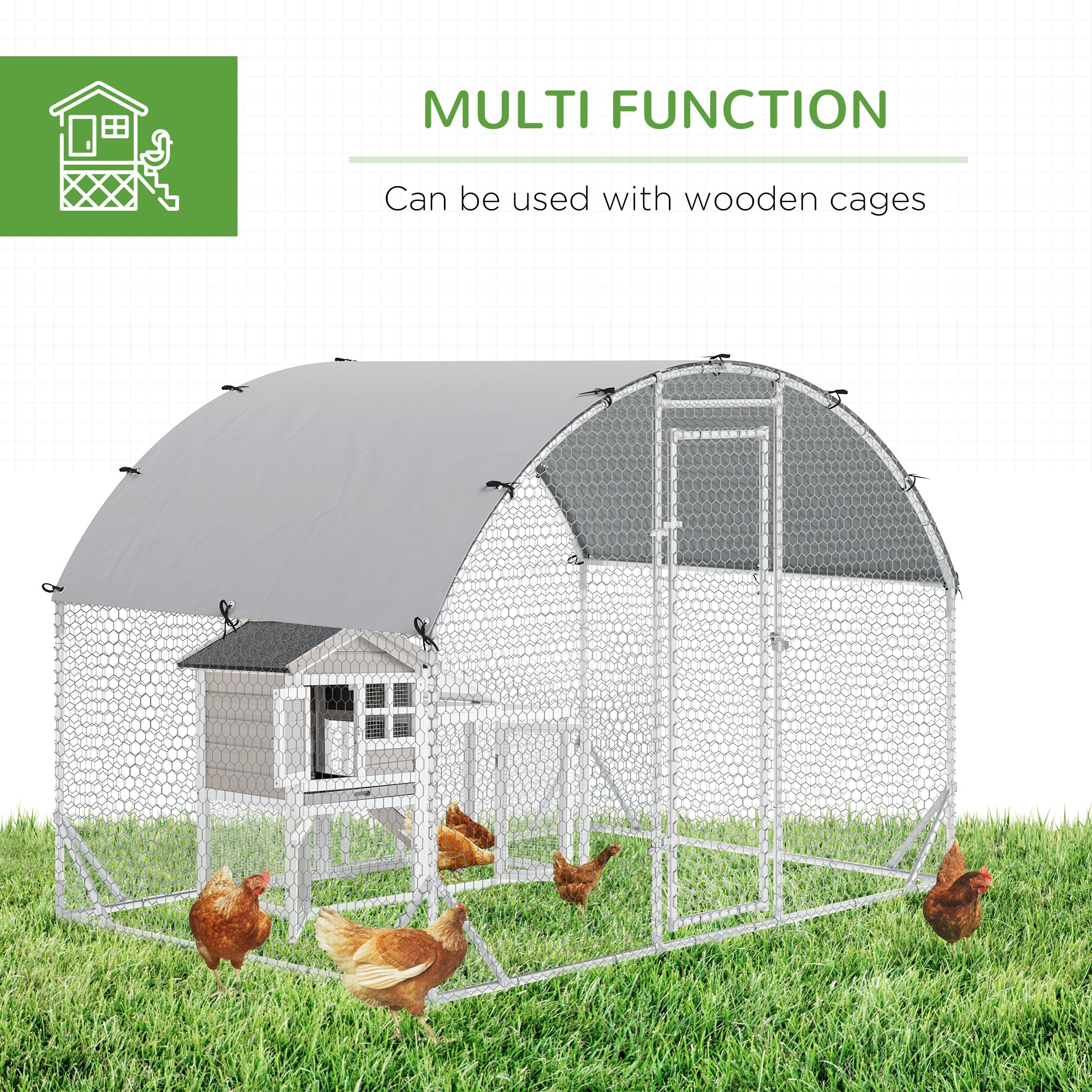 Galvanized Large Metal Chicken Coop Cage Walk-in Enclosure Poultry Hen Run House Playpen Rabbit Hutch with Cover for Outdoor Backyard 9.2' x 6.2' x 6.5' Silver