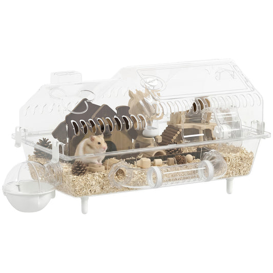 8 in 1 PET Hamster Cage, Dwarf Hamster Cage with Large Wheel & Hideout, Small Animal Habitat with Accessories, Clear Pet House, 21.5" x 11.8" x 12.6"
