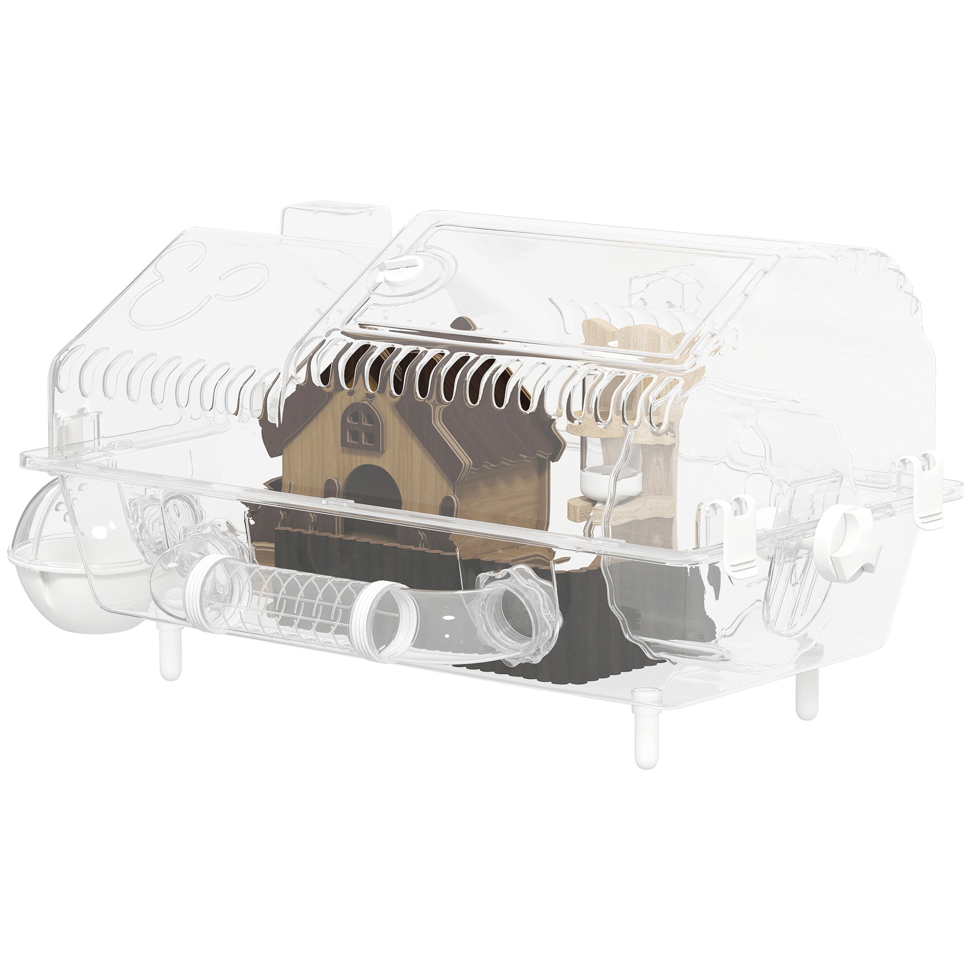 8 in 1 PET Hamster Cage, Dwarf Hamster Cage with Large Wheel & Hideout, Small Animal Habitat with Accessories, Clear Pet House, 21.5" x 11.8" x 12.6"