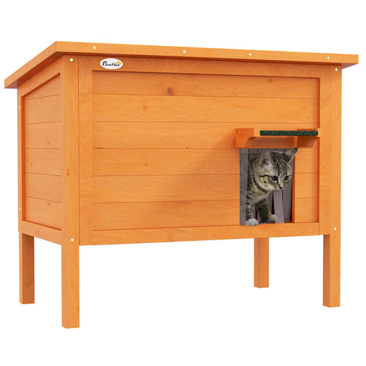 Outdoor Cat House, Wooden Insulated Cat Shelter with Asphalt Roof, Removable Floor, Foam, for Cats, Small Animals, Orange