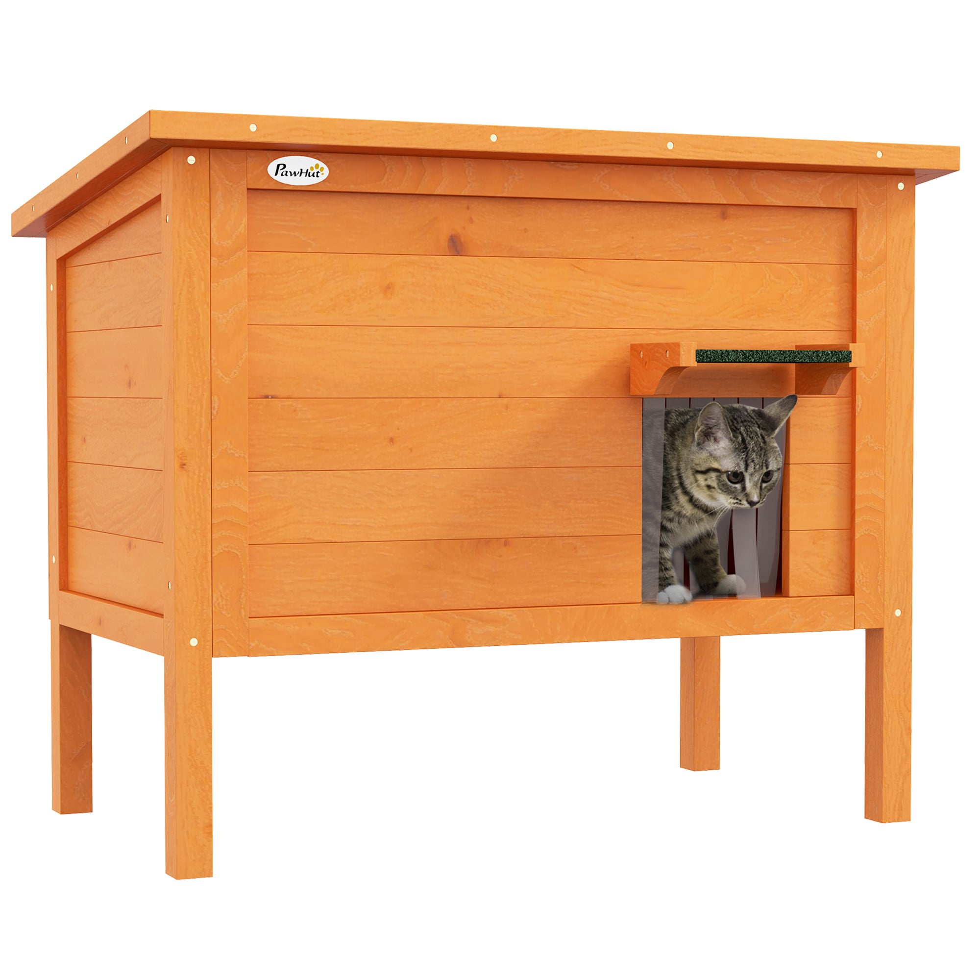 Outdoor Cat House, Feral Insulate Wooden Kitten House with Removable Floor, Water-Resistant Openable Roof, 85 x 50 x 68.5cm - Orange