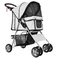 Load image into Gallery viewer, Pet Stroller for Small Miniature Dogs Cats Foldable Travel Carriage with Wheels Zipper Entry Cup Holder Storage Basket Grey
