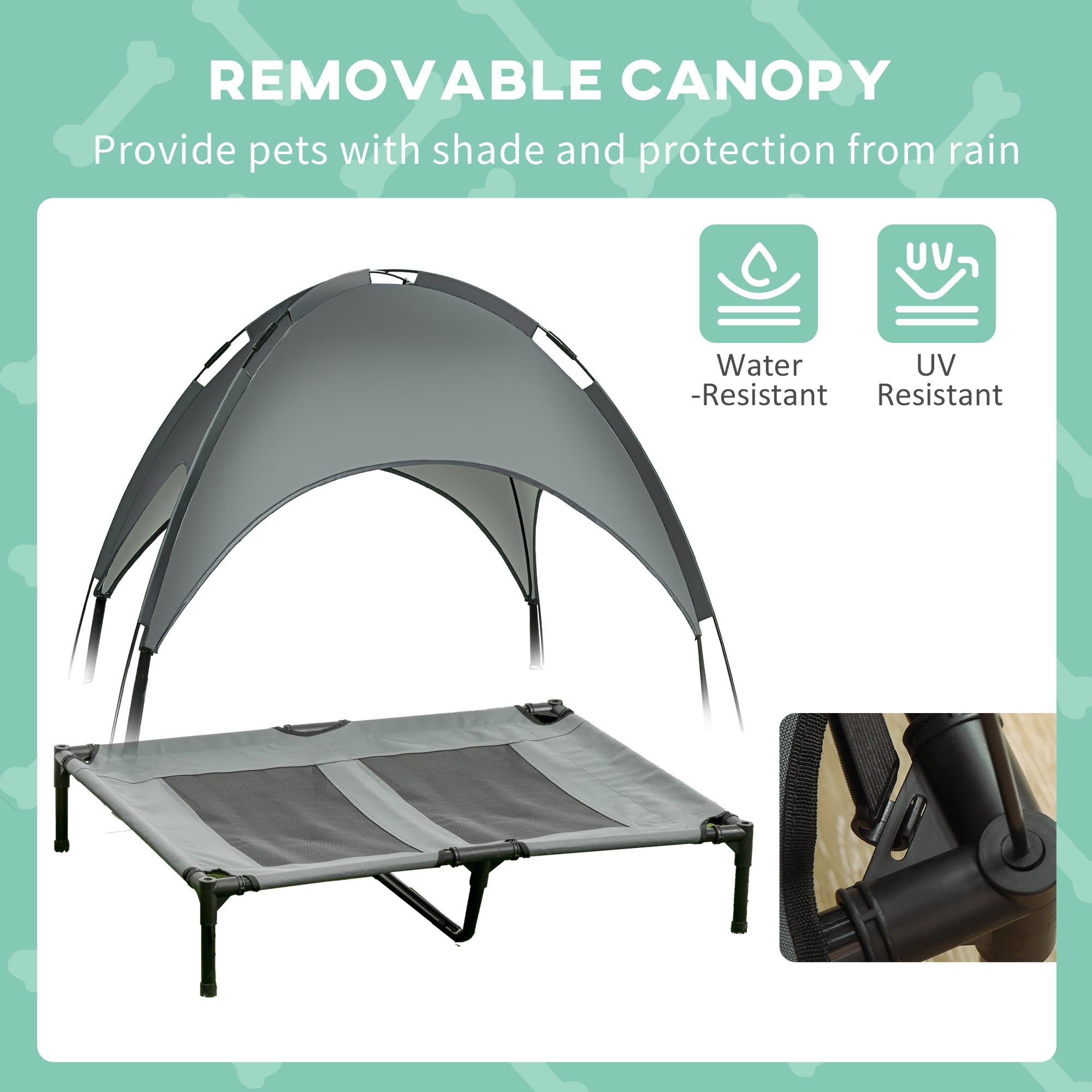 Raised Dog Bed Waterproof Elevated Pet Cot with Breathable Mesh UV Protection Canopy Grey, for Large Dogs, 92 x 76 x 90cm