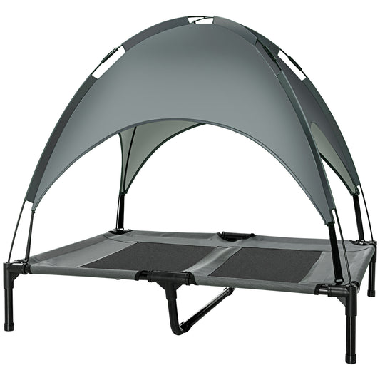 Elevated Dog Bed with Canopy, Portable Raised Dog Cot for L Sized Dogs, Indoor & Outdoor, 36" x 30" x 35", Grey