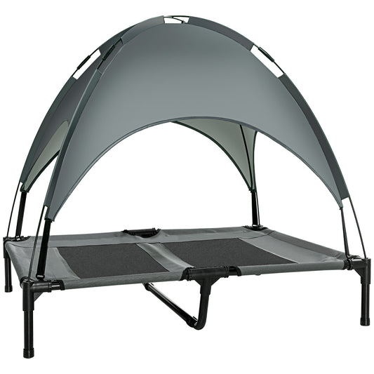 Elevated Dog Bed with Canopy, Portable Raised Dog Cot for L Sized Dogs, Indoor & Outdoor, 36" x 30" x 35", Grey
