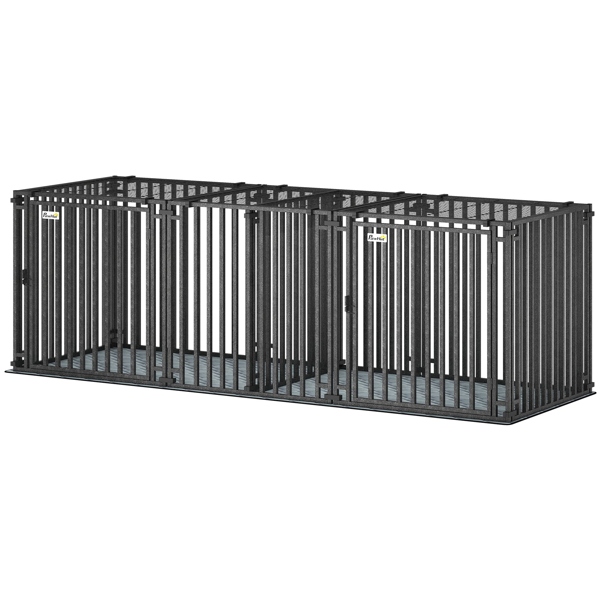 83"L Heavy Duty Dog Crate, Extra Large Metal Dog Cage Kennel with Divider and Mat for Small Medium Large Breeds, Modular Puppy Playpen with Double Doors for Indoor Outdoor, Black