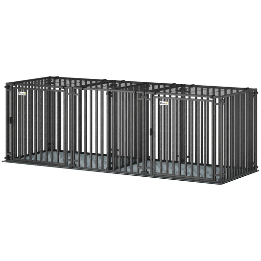 83"L Heavy Duty Dog Crate, Extra Large Metal Dog Cage Kennel with Divider and Mat for Small Medium Large Breeds, Modular Puppy Playpen with Double Doors for Indoor Outdoor, Black