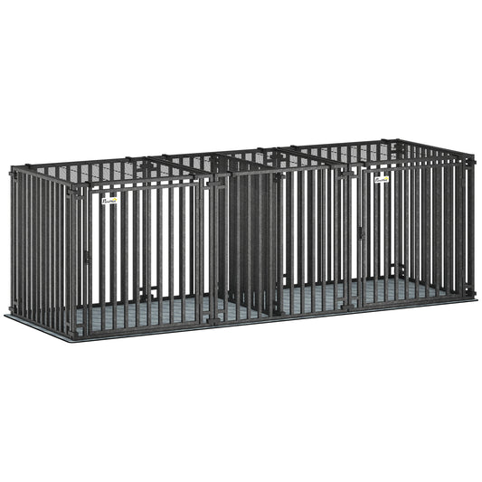 83"L Heavy Duty Dog Crate, Extra Large Metal Dog Cage Kennel with Divider and Mat for Small Medium Large Breeds, Modular Puppy Playpen with Double Doors for Indoor Outdoor, Black