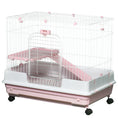 Load image into Gallery viewer, 27"H 2-Level Small Animal Cage Rabbit Hutch with Universal Lockable Wheels, Slide-out Tray for Bunny, Chinchillas, Ferret, Pink
