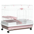 Load image into Gallery viewer, 27"H 2-Level Small Animal Cage Rabbit Hutch with Universal Lockable Wheels, Slide-out Tray for Bunny, Chinchillas, Ferret, Pink
