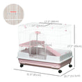 Load image into Gallery viewer, 27"H 2-Level Small Animal Cage Rabbit Hutch with Universal Lockable Wheels, Slide-out Tray for Bunny, Chinchillas, Ferret, Pink
