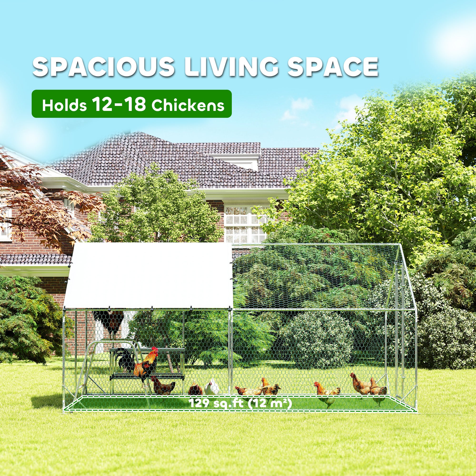 Large Metal Chicken Coop with Nesting Box, 9.8 x 13.1 x 6.4 ft Walk in Chicken Run for Yard with Waterproof Cover, Roosting Bars, for 12-18 Hens, Ducks, Rabbits, Poultries
