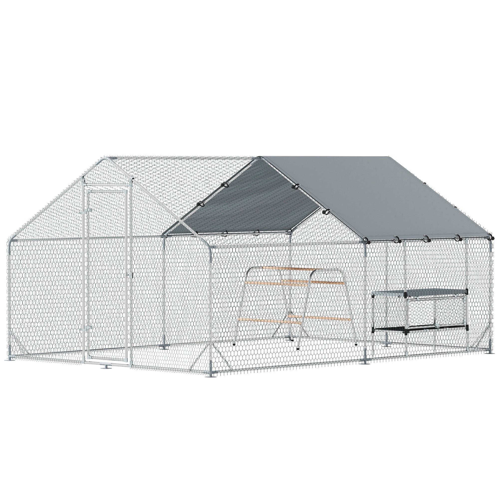 Large Metal Chicken Coop with Nesting Box, 9.8 x 13.1 x 6.4 ft Walk in Chicken Run for Yard with Waterproof Cover, Roosting Bars, for 12-18 Hens, Ducks, Rabbits, Poultries