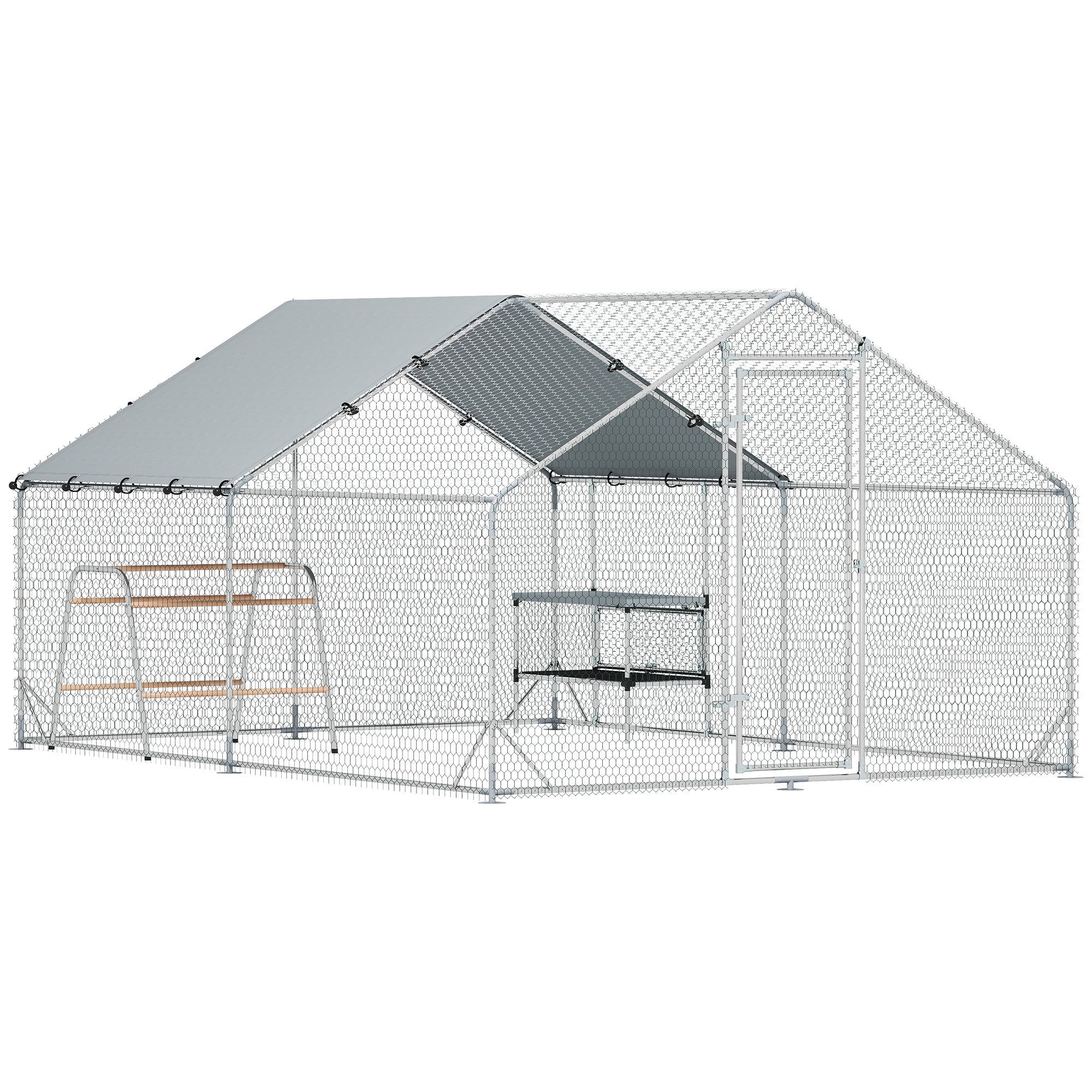 Large Metal Chicken Coop with Nesting Box, 9.8 x 13.1 x 6.4 ft Walk in Chicken Run for Yard with Waterproof Cover, Roosting Bars, for 12-18 Hens, Ducks, Rabbits, Poultries