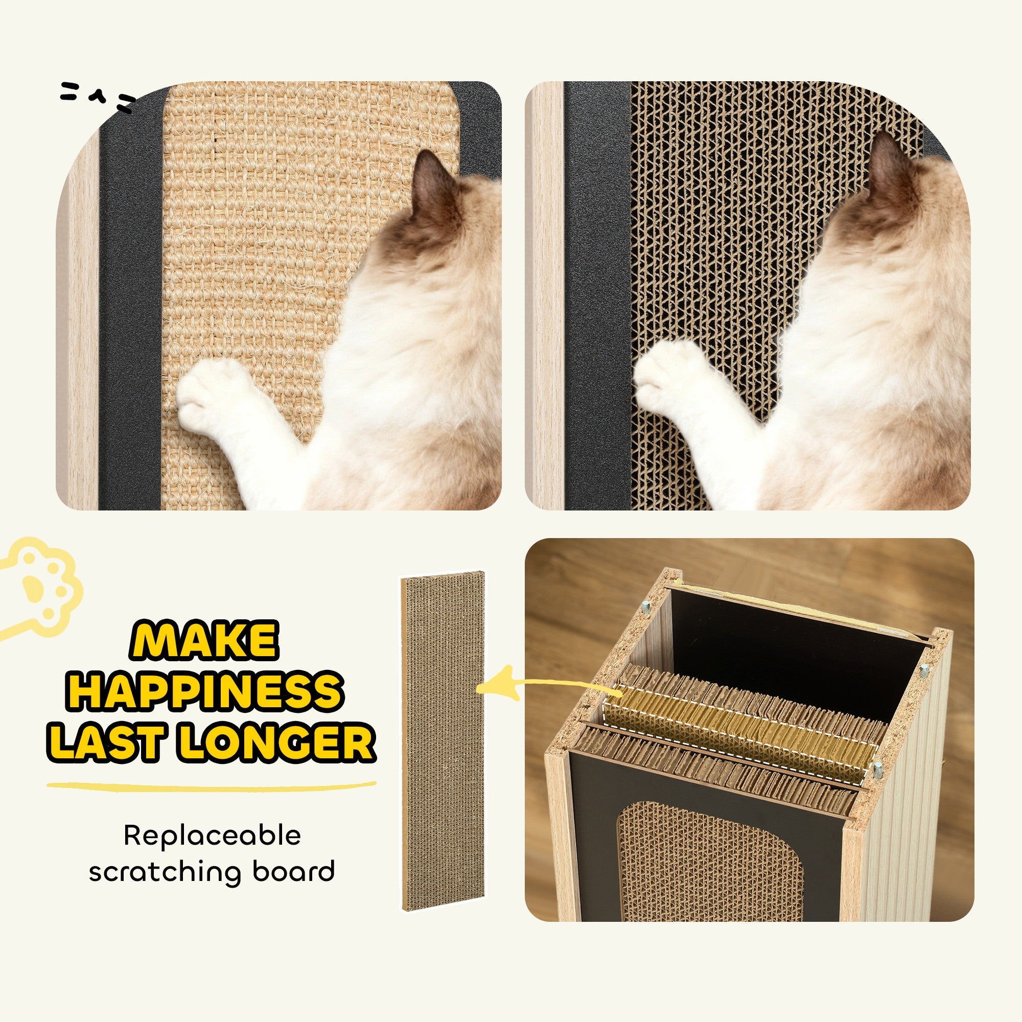 Cat Scratching Post, 63 cm Tall Scratcher with Replaceable Scratching Board, Top Perch, Natural Sisal Scratch Mat, for Large Cats and Kittens, Oak