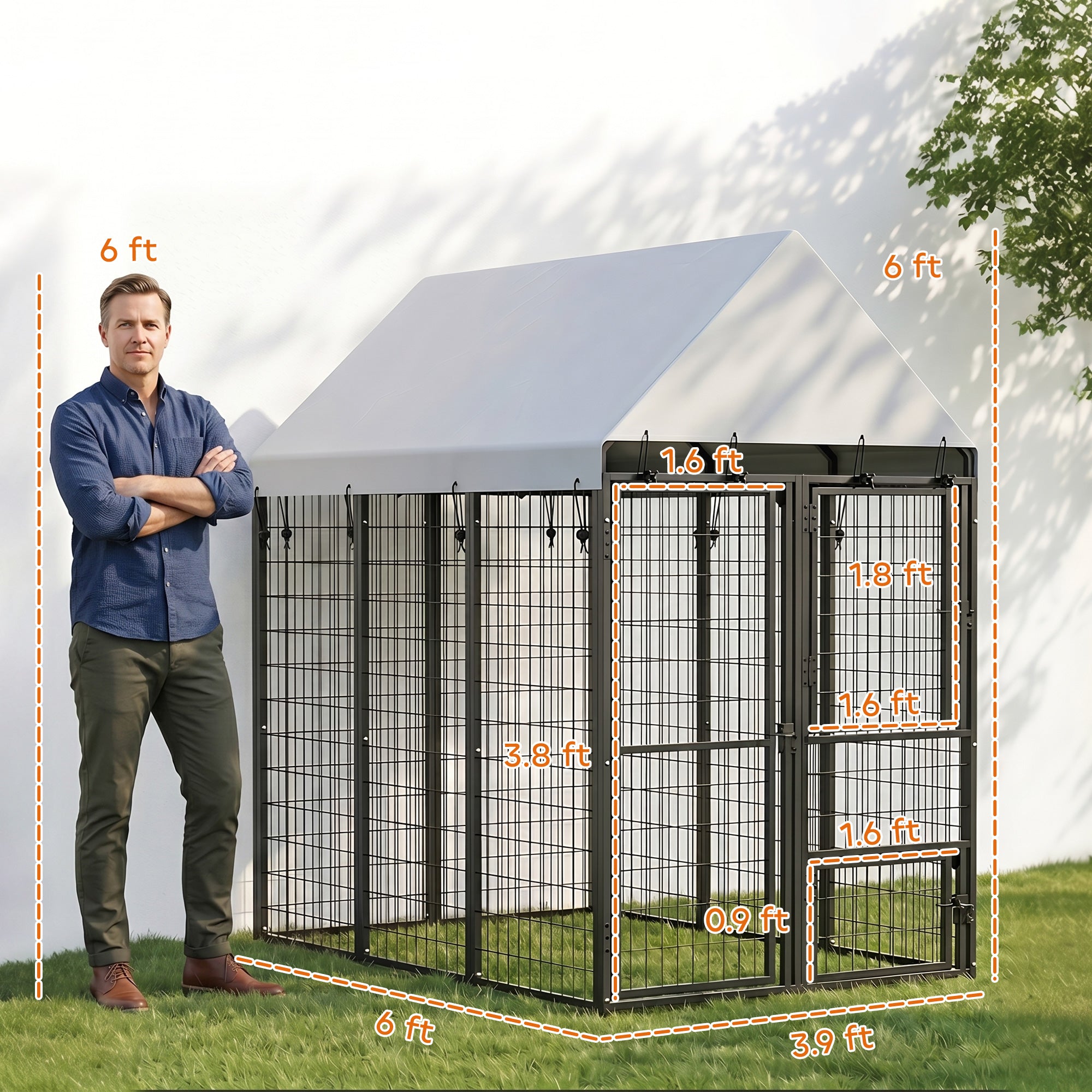 Large Dog Kennel Outdoor with Roof, 3 Doors, Expandable Heavy Duty Dog Kennel Outside Run Enclosure with Secure Lock, Removable Door, for Small Medium Large Pets, Chickens, Ducks, 6' x 4' x 6'