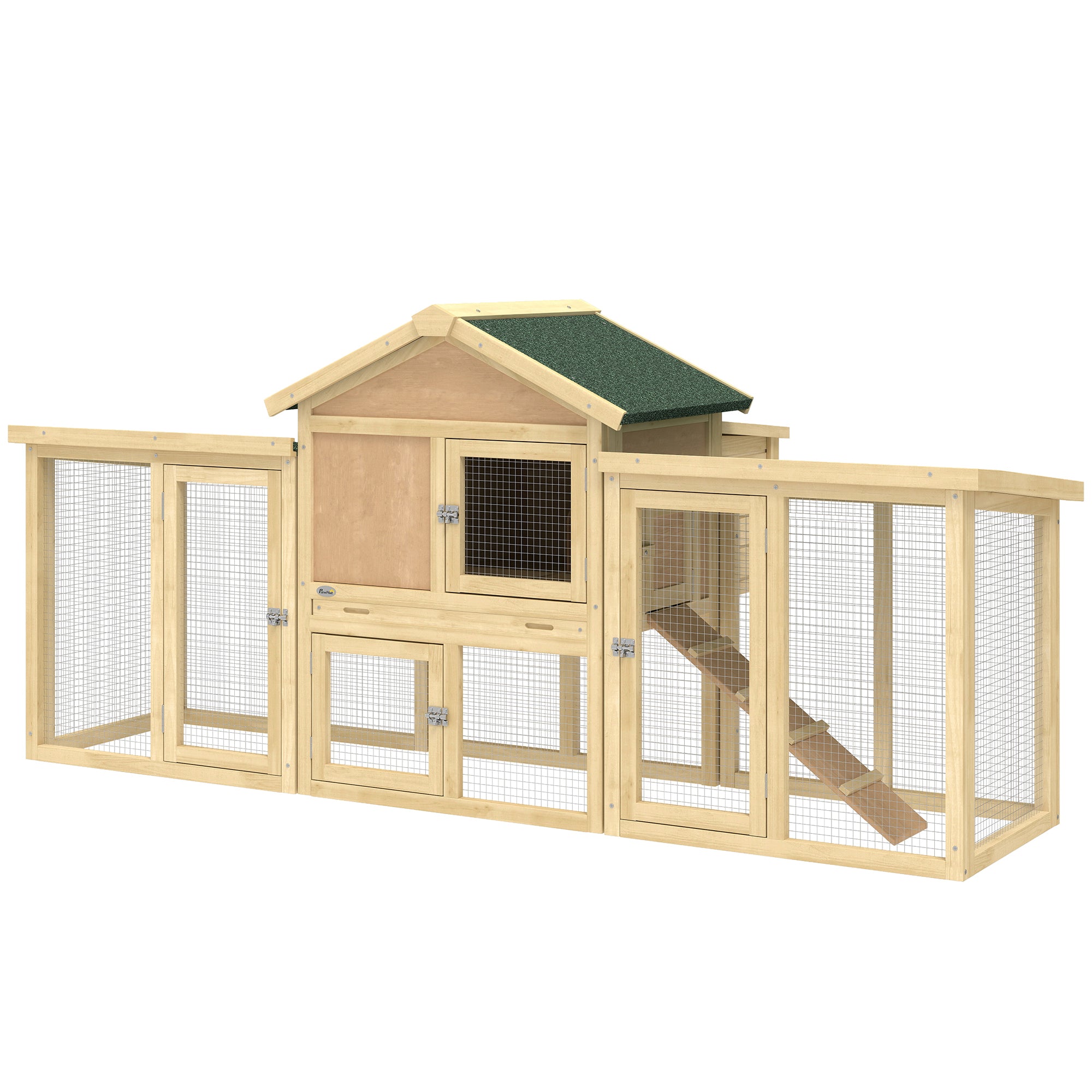 80" Chicken Coop, Wooden Outdoor Chicken Cage Hen House with Nesting Box, Double Runs, Removable Tray, Ramp, for Backyard