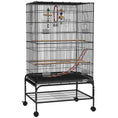 Load image into Gallery viewer, 43" Bird Cage for Budgies Cockatiels Canaries Lovebirds Finches with Rolling Stand, Toys, Removable Tray, Storage Shelf, Black
