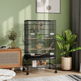 Load image into Gallery viewer, 43" Bird Cage for Budgies Cockatiels Canaries Lovebirds Finches with Rolling Stand, Toys, Removable Tray, Storage Shelf, Black
