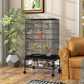 Load image into Gallery viewer, 43" Bird Cage for Budgies Cockatiels Canaries Lovebirds Finches with Rolling Stand, Toys, Removable Tray, Storage Shelf, Black
