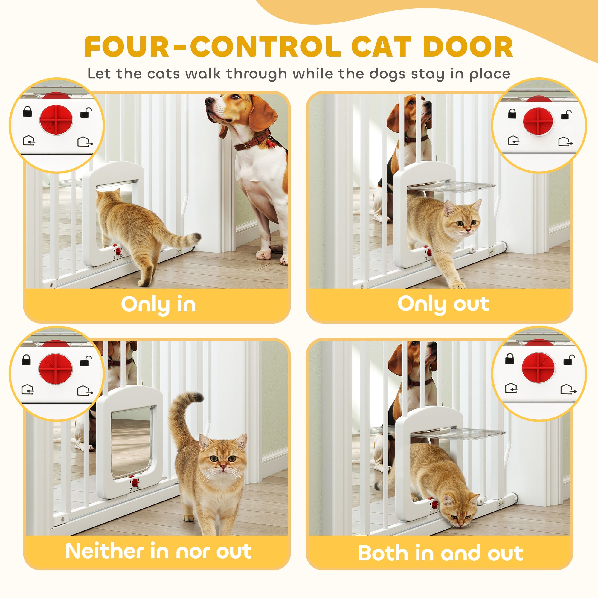 29.5-33.5" Adjustable Dog Gate with Cat Door, Easy-Install Pressure/Hardware Mounted Pet Gate for Doorways and Hallways, White
