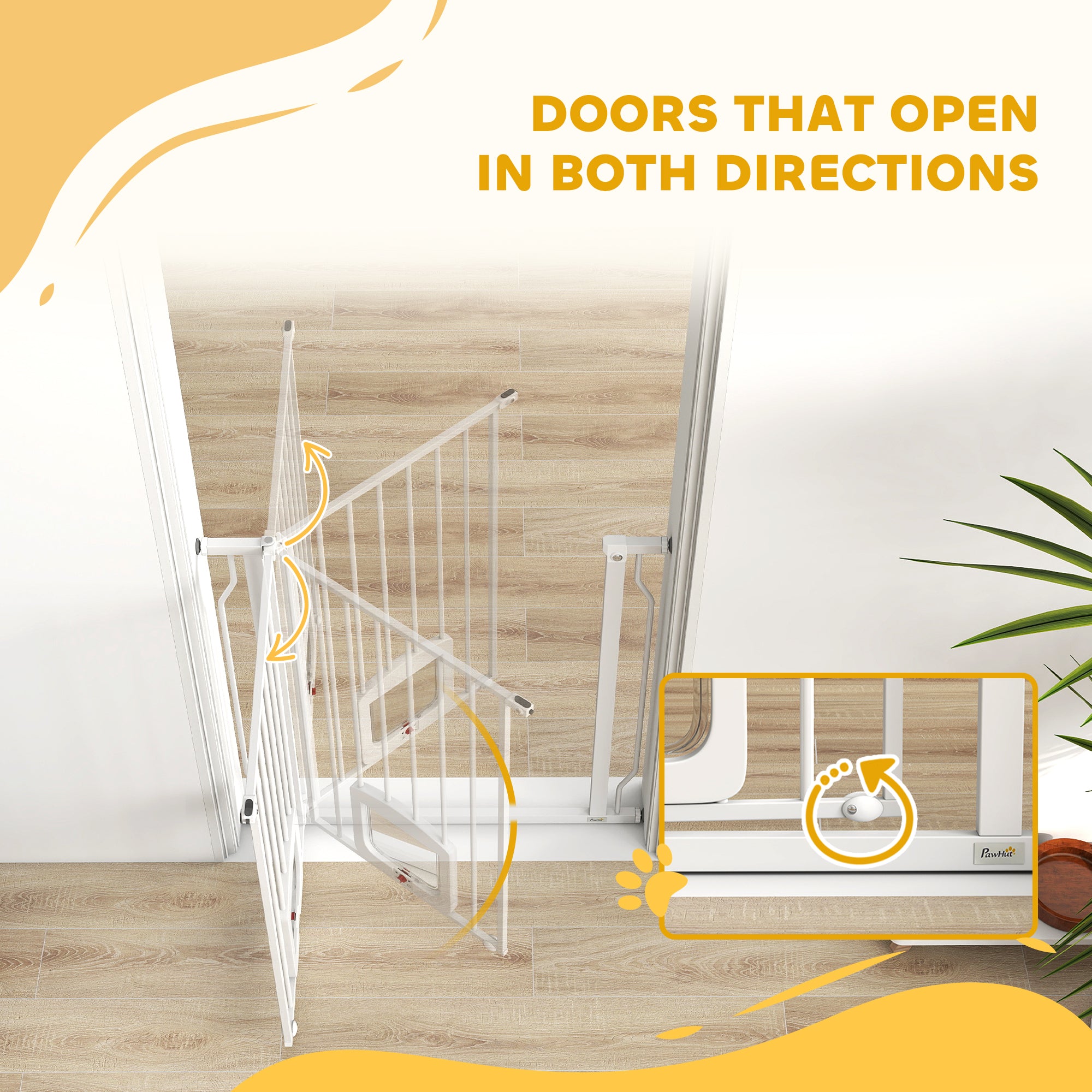 29.5-33.5" Adjustable Dog Gate with Cat Door, Easy-Install Pressure/Hardware Mounted Pet Gate for Doorways and Hallways, White