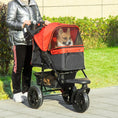 Load image into Gallery viewer, 3 Wheel Dog Stroller, Folding Pet Stroller Jogger with Adjustable Canopy, Storage Basket, Mesh Window, Cupholder, for Small Dogs & Cats, Red
