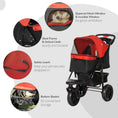 Load image into Gallery viewer, 3 Wheel Dog Stroller, Folding Pet Stroller Jogger with Adjustable Canopy, Storage Basket, Mesh Window, Cupholder, for Small Dogs & Cats, Red
