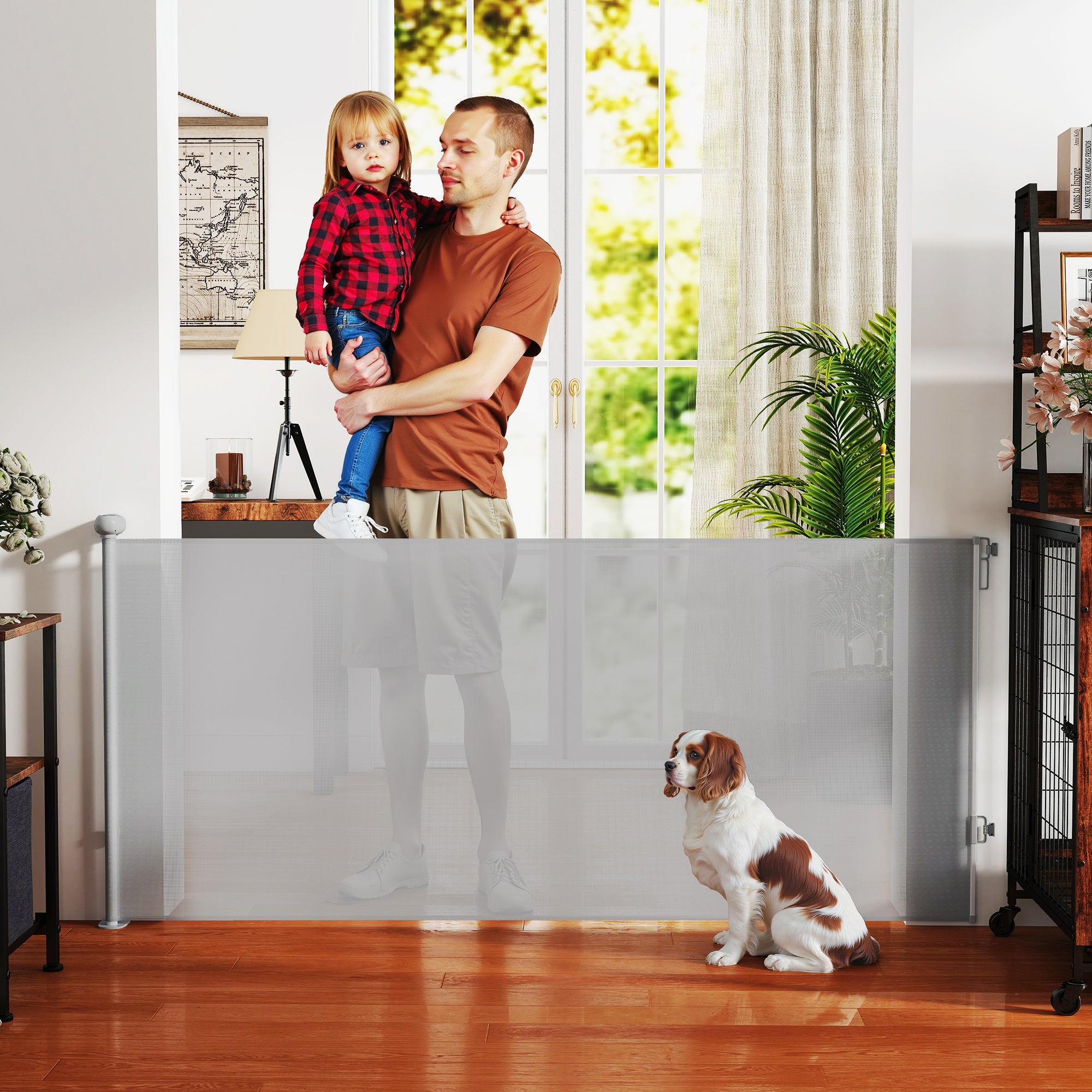 Retractable Stair Gate for Dogs, Extra Wide Dog Gate Extends Up to 180 cm Wide, 86.5 cm Tall, for Doorways, Stairways, Hallways, Indoor and Outdoor, Grey