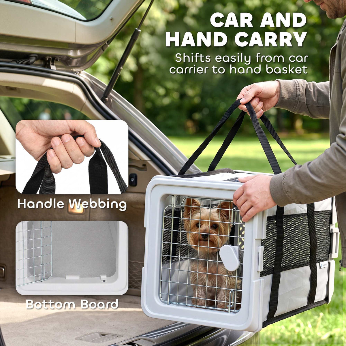 Pet Carrier Bag, Soft-Sided Dog Carrier with Bottom Board and Mesh Windows, Foldable Pet Travel Bag for Mini Dogs Under 22 lbs and Cats, Grey