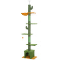 Load image into Gallery viewer, Floor-to-Ceiling Cat Tree, 230-275cm Height Adjustable Cat Tower, 6-Level Activity Centre for Indoor Cats with Scratching Posts, Cat House, Hammock, Toy Ball, Green
