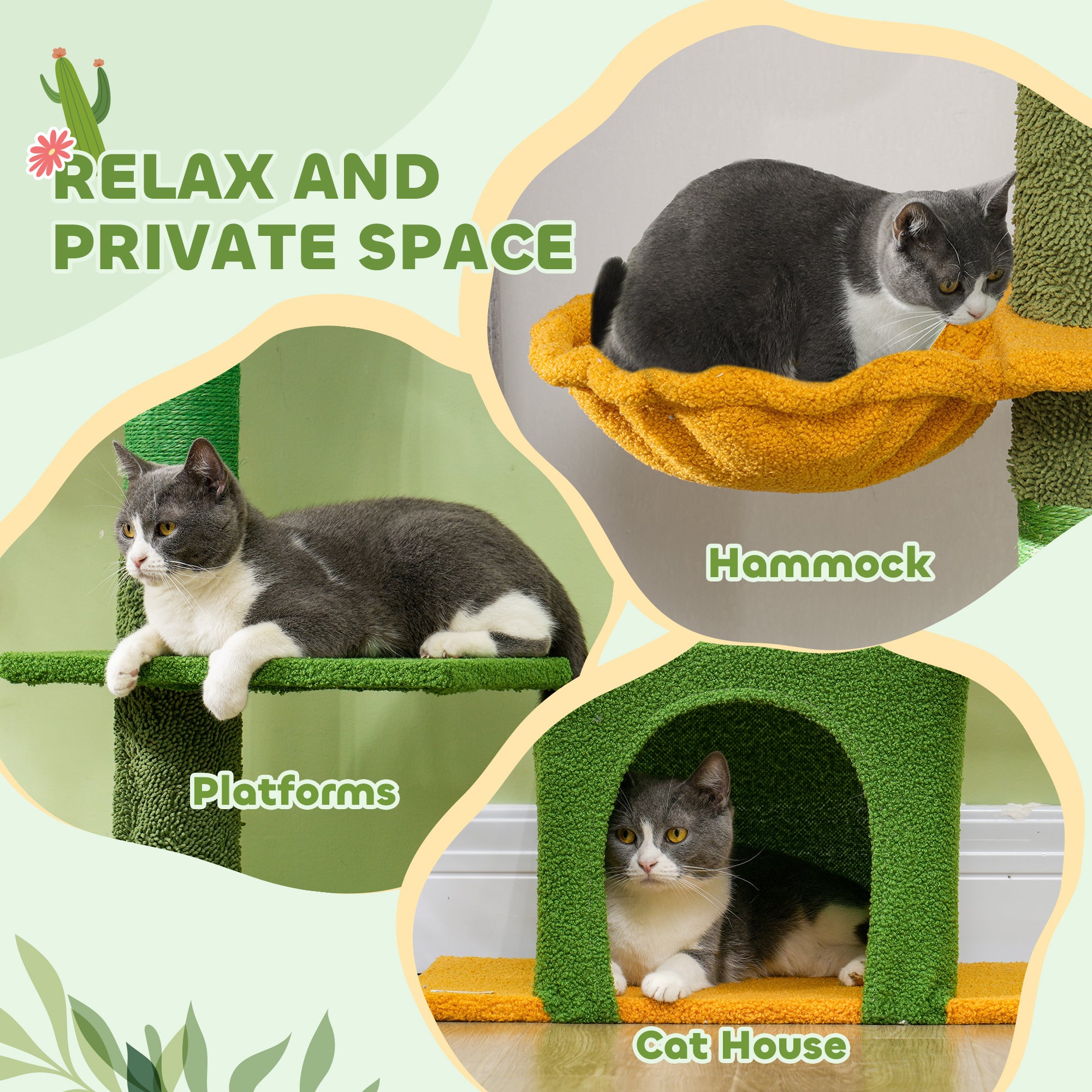 Floor to Ceiling Cat Tree, Cat Tower with 90.5"-108" Adjustable Height, 5 Tier Activity Centre with Scratching Posts, Hammock, Condo, Toy Ball for Indoor Cats, Green