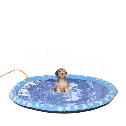Dog Splash Pad, Pet Sprinkler Mat, Non-Slip Dog Paddling Pool, Foldable Outdoor Sprinkler and Splash Mat Water Play for Garden, Patio, Summer Fun, 170 cm