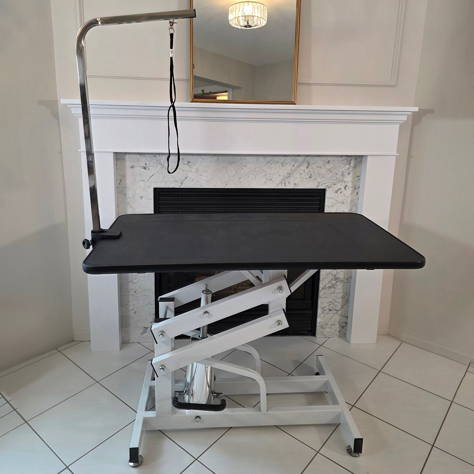 43"L Hydraulic Dog Grooming Table, Deluxe Professional Z-Lift Adjustable Height UP 440lbs for Small Medium Large Pet Dogs, with Safety Leash - Black