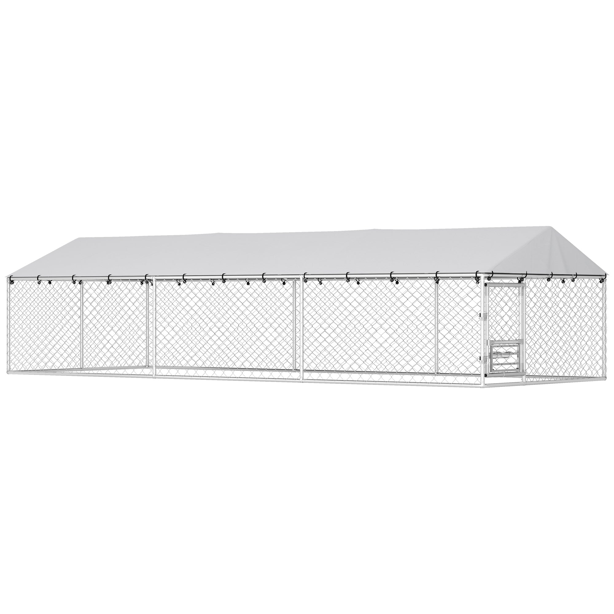 Outdoor Dog Kennel with Roof, 20' x 7.5' x 5' Chain Link Dog Run with Waterproof UV-Resistant Cover, Double Secure Locks, Adjustable Rotating Bowls, for Large Breeds, Chickens, Ducks, Geese