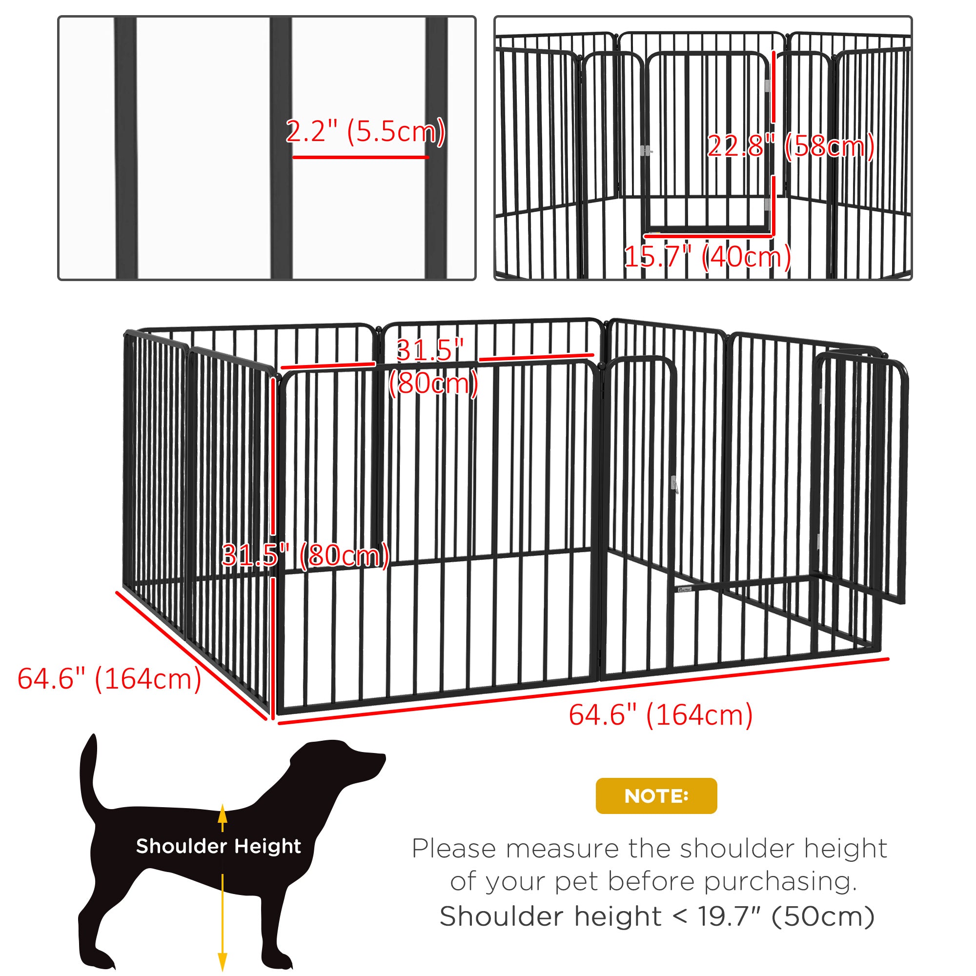 Heavy Duty Dog Playpen, Steel Dog Pen with Door, Pet Exercise Fence, Outdoor Indoor DIY Design for Small and Medium Dogs, 31.5" Height, 8 Panels
